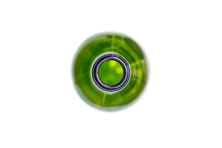 Bottleneck, macro, close up. Neck of empty used bottle of wine or beer. Isolated for design.