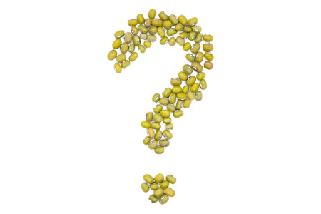 Mung bean, question mark shaped, isolated, close up. Maash, moong or green gram beans. Diet...