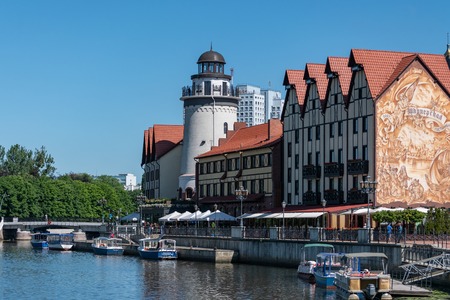 Kaliningrad, Russia - 06.18.2019 - Fish village, historical, ethnographic, trade and craft complex. East Prussian architectural style of Konigsberg.のeditorial素材