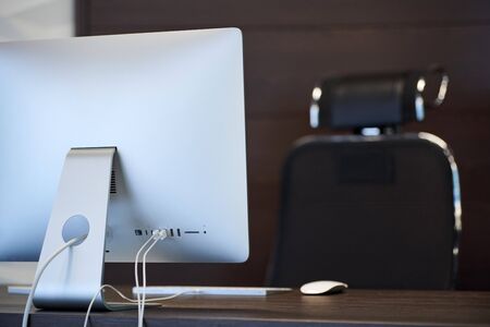 Office workplace. Modern work place for designer. Minimal desktop area for productive work of new...