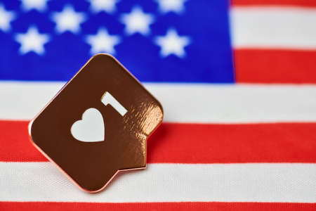 Like symbol on USA flag. Like to American nation. New votes of United States presidential election. Immigration to United States concept.の写真素材