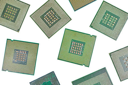 Bunch of CPU, central processor units, isolated background. Main electronic circuitry for computer....