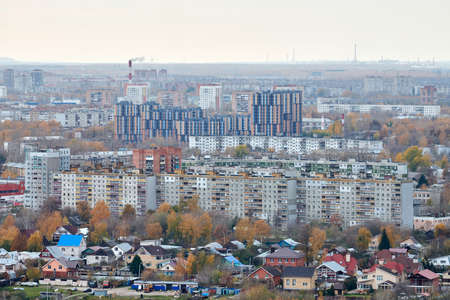 Nizhny Novgorod, Russia - 09/10/2019 - Russian commuter town area. Bedroom community in industrial city district.のeditorial素材