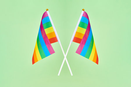 Rainbow flags of LGBT movement symbol. Two flags of LGBT community, lesbian gay bisexual transgender...