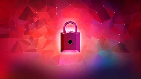 Padlock against abstract pink gradient backdrop symbolizes protection of digital art, padlock evokes sense of securing creative expressions and fortifying digital artistic realmの素材