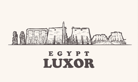 Luxor skyline, Egypt vintage sketch vector illustration.のイラスト素材