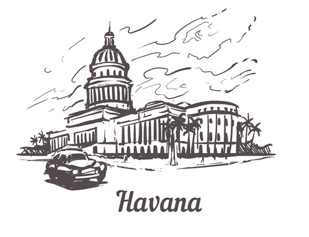 Havana hand drawn sketch vector illustration.Capitol of Havana, isolated on white background Isolated on white background.のイラスト素材