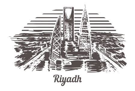 Riyadh skyline hand drawn. Riyadh sketch style vector illustration. Isolated on white background.のイラスト素材