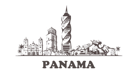 Panama sketch skyline. Panama hand drawn vector illustration.のイラスト素材