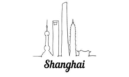 One line style Shanghai skyline. Simple modern minimaistic style vector. Isolated on white background.のイラスト素材
