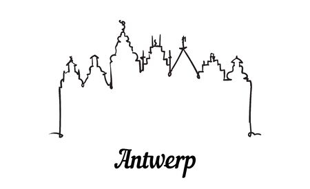 One line style Antwerp skyline. Simple modern minimalistic style vector. Isolated on white background.のイラスト素材