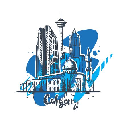 Calgary abstract art color drawing. Calgary sketch vector illustration isolated on white background.のイラスト素材