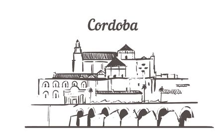Cordoba skyline sketch. Cordoba hand drawn illustration isolated on white background.のイラスト素材