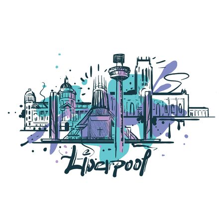Liverpool abstract color drawing. Liverpool sketch vector illustration isolated on white background.のイラスト素材