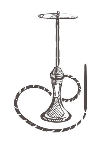 Sketch of a hookah for a lounge cafe. Hand drawn Hookah isolated on white background.の写真素材