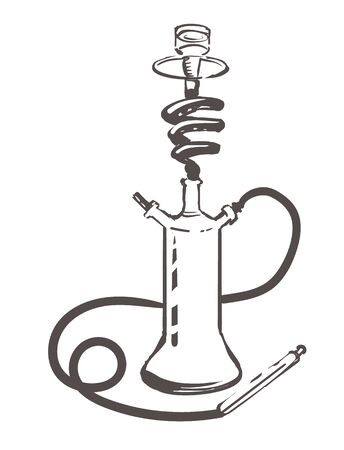 Sketch of a hookah for a lounge cafe. Hand drawn Hookah isolated on white background.の写真素材
