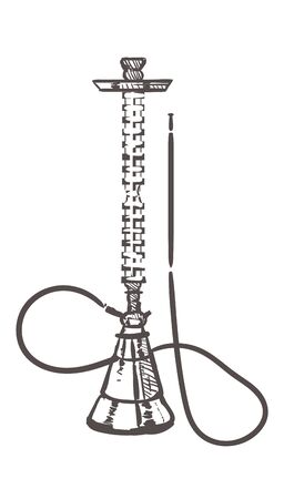 Sketch of a hookah for a lounge cafe. Hand drawn Hookah isolated on white background.