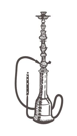 Sketch of a hookah for a lounge cafe. Hand drawn Hookah isolated on white background.のイラスト素材