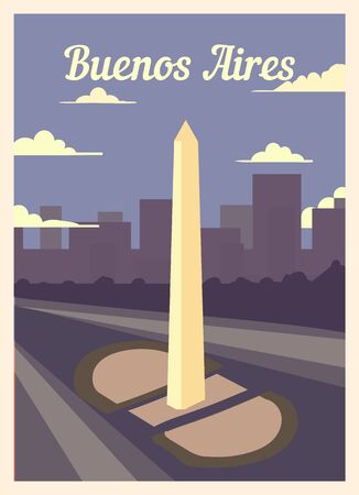Retro poster Buenos Aires city skyline. vintage, Buenos-Aires vector illustration.のイラスト素材