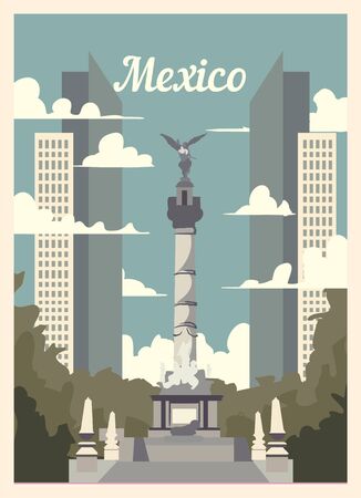 Retro poster Mexico city skyline. Mexico vintage, vector illustration.のイラスト素材