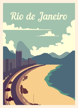 Retro poster Rio De Janeiro city skyline. Rio vintage, vector illustration.のイラスト素材