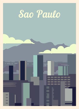 Retro poster Sao Paulo city skyline. vintage, Sao-Paulo vector illustration.のイラスト素材