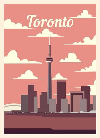 Retro poster Toronto city skyline. vintage, Toronto vector illustration.のイラスト素材