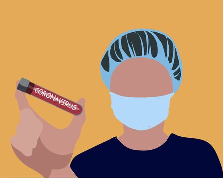 The doctor holds a test tube with the coronavirus in his hand vector illustrationのイラスト素材