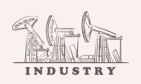 Industrial oil rigs, hand drawn sketchのイラスト素材