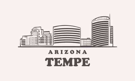 Tempe skyline, arizona drawn sketchのイラスト素材