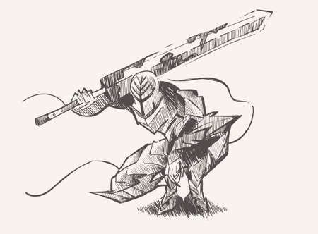 Warrior knight with a two handed huge swordのイラスト素材