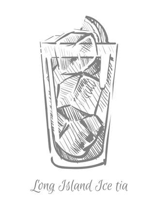 Long island ice tea cocktail sketch hand drawn vector illustrationのイラスト素材