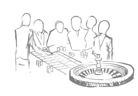 People play roulette at the casino hand drawn sketchのイラスト素材