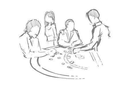 People play roulette at the casino with a croupier hand drawn skketch vector illustrationのイラスト素材