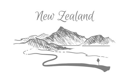New zealand landscape sketch hand drawnのイラスト素材