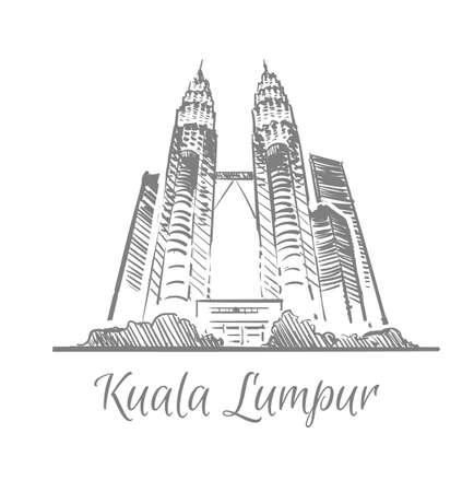 Kuala Lumpur Malaysia sketch hand drawnのイラスト素材