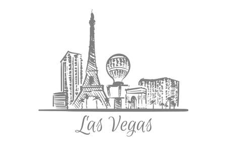las vegas cityscape sketch hand drawnのイラスト素材