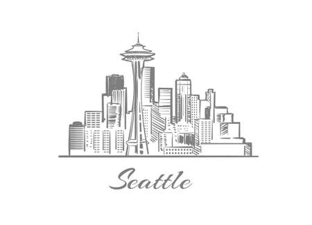 Seattle cityscape hand drawnのイラスト素材