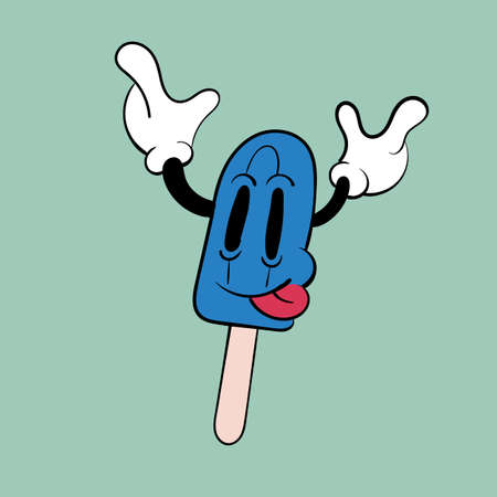 Clockwork ice cream on a stick. Vintage toons: funny character, vector illustration trendy classic retro cartoonのイラスト素材