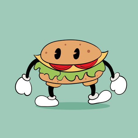 Burger fast food. Vintage toons: funny character, vector illustration trendy classic retro cartoon style 30sのイラスト素材