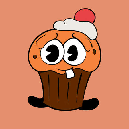 Cute baby cupcake. Vintage toons: funny character, vector illustration trendy classic retro cartoon style 30sのイラスト素材