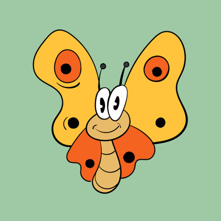 Yellow Orange butterfly. Vintage toons: funny character, vector illustration trendy classic retro cartoon style 30sのイラスト素材