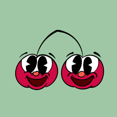 Cherries berries vintage toons: funny character, vector illustration trendy classic retro cartoon style 30sのイラスト素材