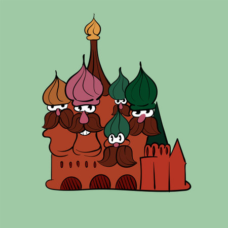 The Russian Kremlin Moscow. Vintage toons: funny character, vector illustration trendy classic retro cartoon style 30sのイラスト素材