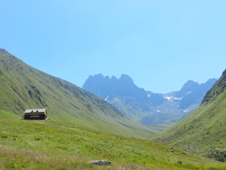 Lonesome Georgian mountain hut, last stop on the way to the peak.の写真素材