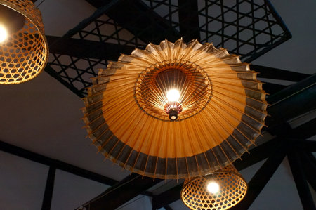 Decorative lamp in the interior of a restaurant, closeup of photoの写真素材