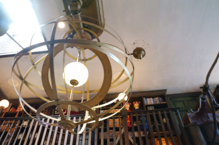 Ceiling lamp in a coffee shop, close up of photo