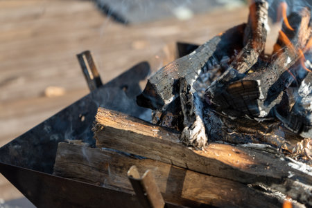BBQ and bonfire in the gardenの写真素材