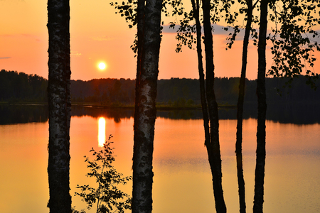Sunset on the lakeの写真素材