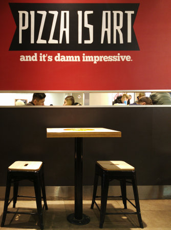 Moscow, Russia - February 08, 2017: interior of a KFC restaurant and Pizza Hut cafe in the city center.のeditorial素材